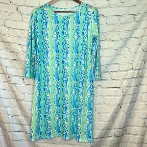 Jean-Pierre Klifa Paris Blue Green Snakeskin Long Sleeve Dress Size X-Large
